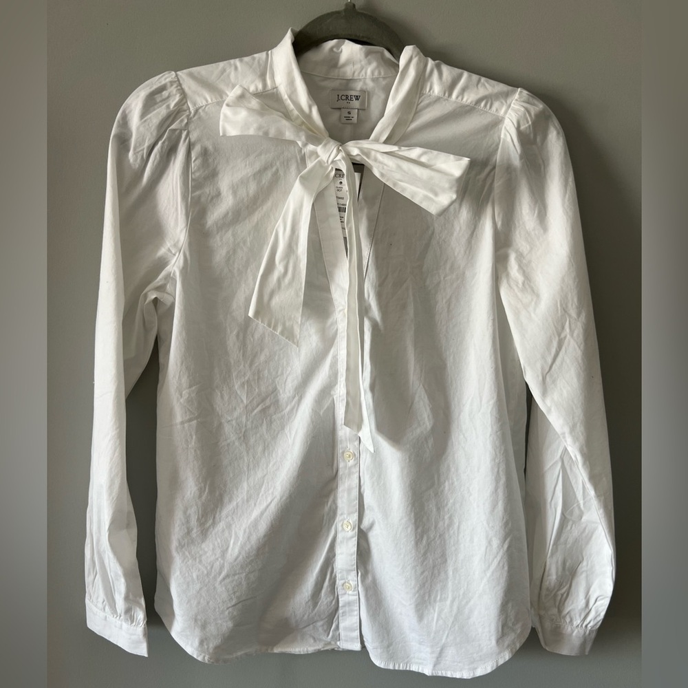 J.Crew White Tie-Neck Blouse – Size Small (NWT)